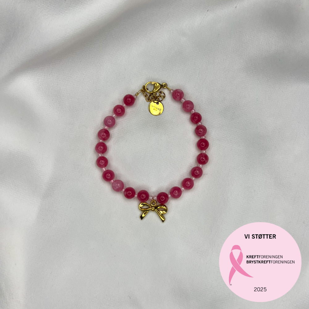 Rosa oktober – Armbånd – Rosa stein & sløyfe