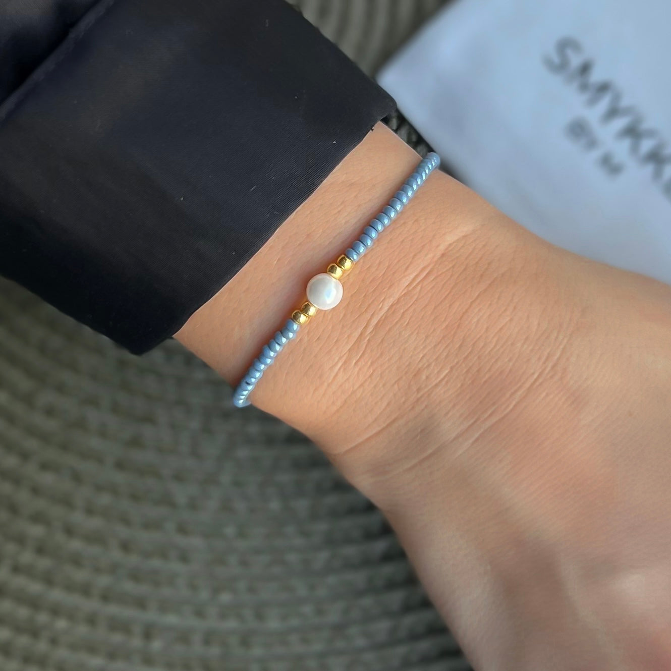 Perlemor elastisk armbånd - blå