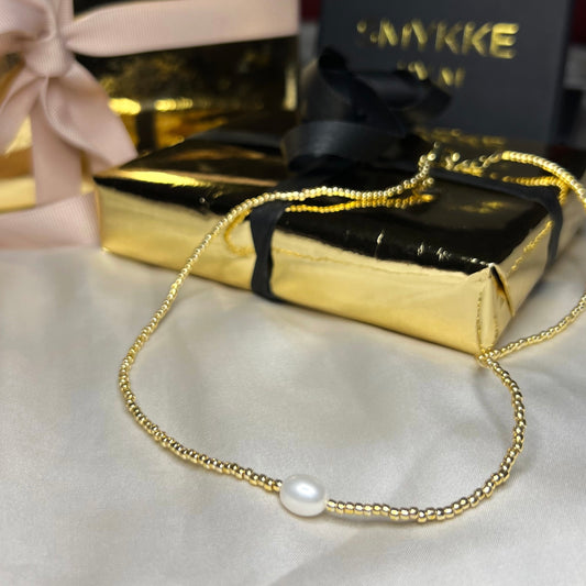 Halskjede Liv - gull og stor ferskvannsperle