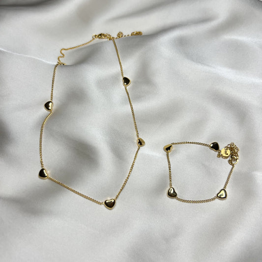 Smykkesett - Gullhjerter - Halskjede & Armbånd