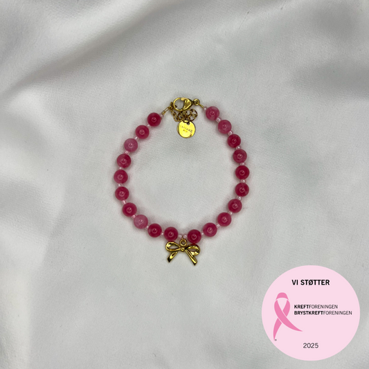 Rosa oktober – Armbånd – Rosa stein & sløyfe