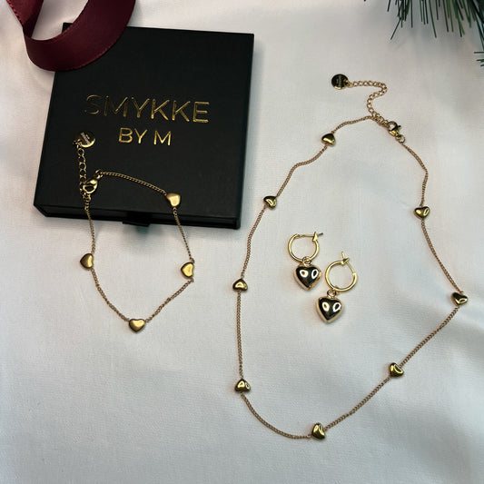 Smykkesett - Gullhjerte - Øredobber, Halskjede & Armbånd