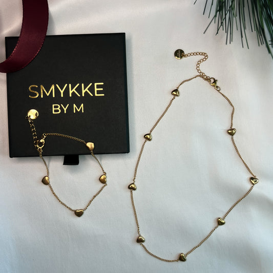 Smykkesett - Gullhjerter - Halskjede & Armbånd