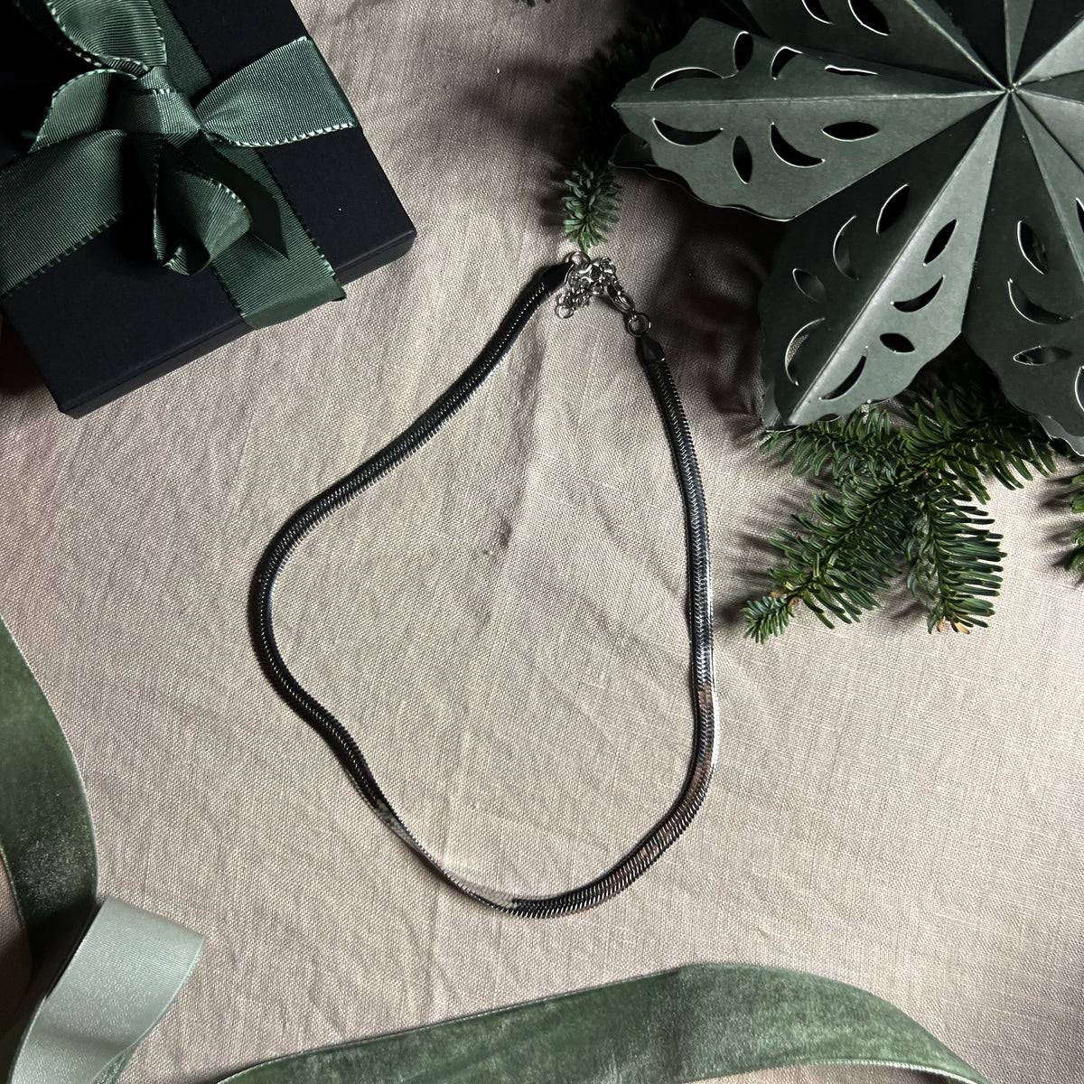Halskjede snake chain sølv 5 mm i julestemning